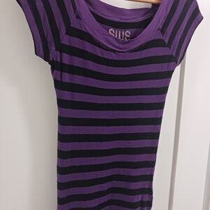 Purple and Black Striped Short Sleeve Top